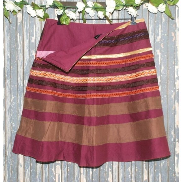 The Limited Ladies A-Line Knee Length Skirt 8 Striped Lined Side Zipper Cotton - Picture 4 of 7